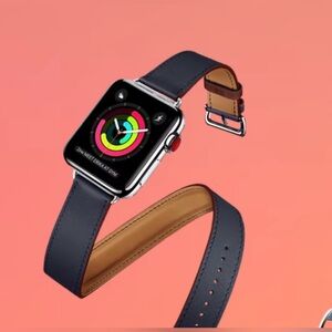 NWT-Black Double Leather Watch band only